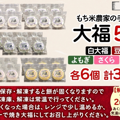 もち米農家の大福 5種 計30個 セット もち米 米 お米 大福 和菓子 お菓子 デザート モチモチ もちもち おやつ 国産もち米 国産 日本産 つきたて 冷凍 本格的 お取り寄せ ご当地 送料無料 