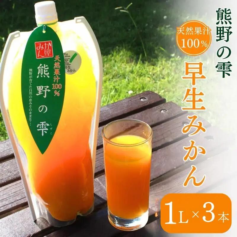 天然果汁100％ みかんジュース 熊野の雫【温州みかん（早生）】1L×3 / ミカンジュース 早生みかん 温州 生搾り 果汁100％ ストレート パウチ入 柑橘 和歌山県 田辺市【hso015】