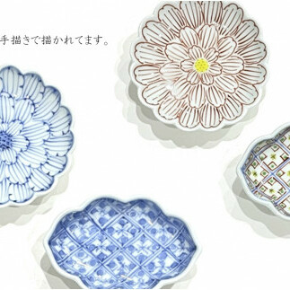 有田焼 渓山窯 手描き 小皿4枚セット 24to3 西富陶磁器 食器 4枚 小皿 おしゃれ お皿 取り皿 小さい皿 4種類 4枚揃え 小皿 A40-155_イメージ2