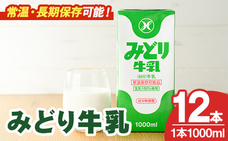 みどり牛乳(1000ml×12本) 常温 保存 ミルク 生乳 長期保存 ロングライフ 乳製品 防災 災害 備蓄【115700200】【九州乳業】