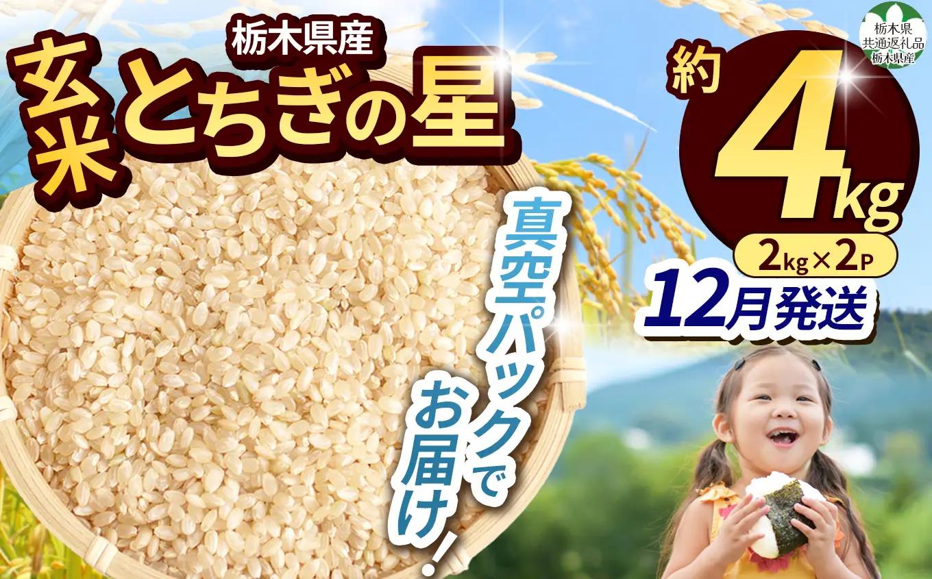 【栃木県共通返礼品】【先行予約】【12月発送分】令和8年度新米 栃木県産とちぎの星（玄米真空パック) 約2kg×2  |  栃木県 那珂川町 送料無料