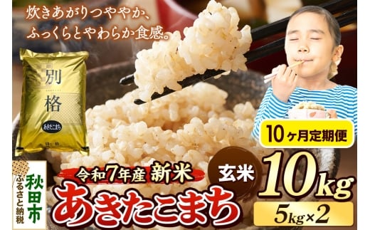 《令和7年産 新米》《定期便10ヶ月》 米 あきたこまち 10kg（5kg×2袋） 【玄米】 秋田県産