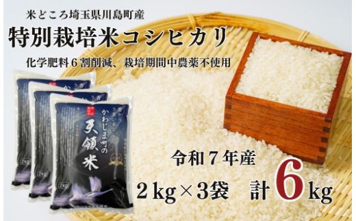 【令和7年度産　特別栽培米】埼玉県かわじま町　天領米（コシヒカリ） 2kg×3袋
