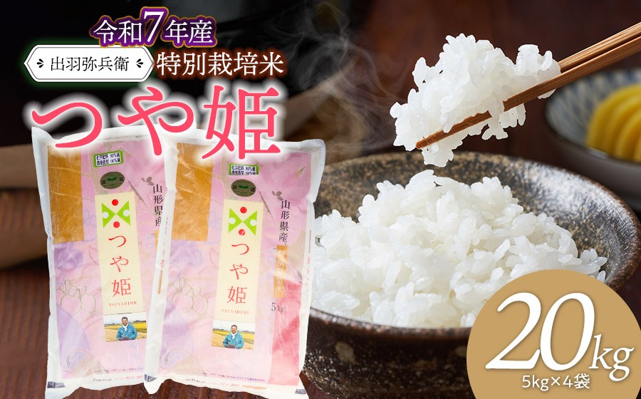 
                  【令和7年産】特別栽培米 つや姫 【白米】 20kg（5kg×4袋）　山形県鶴岡市産　出羽弥兵衛　| お米 米 コメ こめ ライス つやひめ 20キロ 精米 ご飯 ブランド米 国産 主食 お取り寄せ 返礼品
                