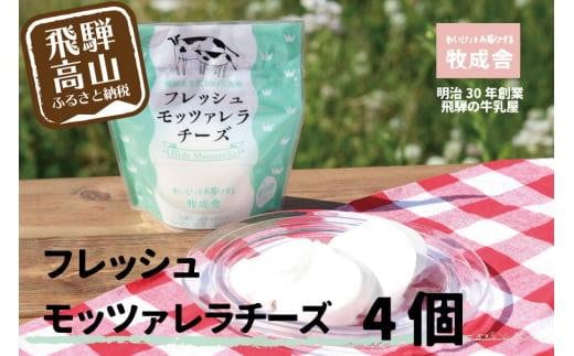 ＜牧成舎＞ 飛騨の牛乳屋のこだわりチーズ　モッツァレラチーズ （4個入り） | フレッシュチーズ 人気 牧場 乳製品 DF014