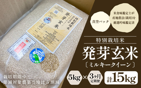 【期間限定】【3ヶ月連続お届け】【令和7年産】発芽玄米 特別栽培米 ミルキークイーン 5kg×3回（計15kg）発芽玄米  [H-2907]