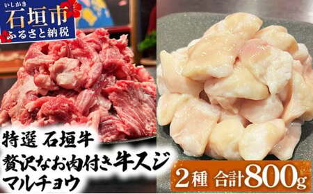 【2025年11月以降順次発送】特選石垣牛の牛スジとマルチョウをご家庭で！！牛スジ500gマルチョウ300ｇのセット | 沖縄 石垣 牛スジ マルチョウ ホルモン 牛 肉 特選 黒毛 和牛 贅沢 | IM-23