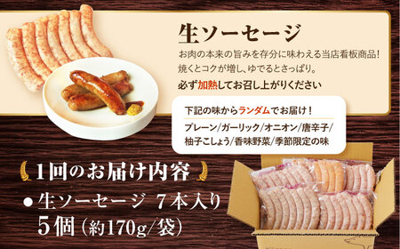 ソーセージ 【35本×6回定期便】生ソーセージ詰め合せ7本入り×5袋 ※無塩せき（亜硝酸ナトリウム不使用）[EAM042]  国産ソーセージ ソーセージウインナー 冷凍 詰合せ 定期便