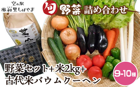 No.073 野菜セット（9～10種）＋米2kg＋古代米バウムクーヘン
