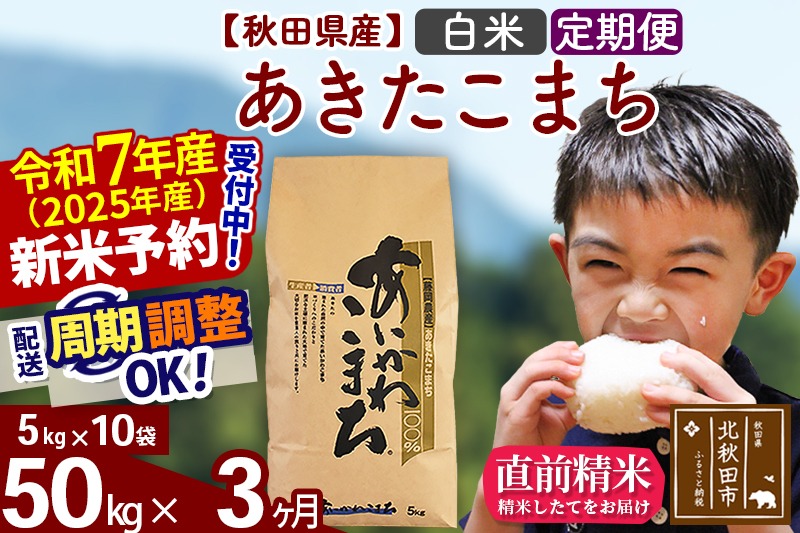 ※令和7年産 新米予約※《定期便3ヶ月》秋田県産 あきたこまち 50kg【白米】(5kg小分け袋) 2025年産 お届け時期選べる お届け周期調整可能 隔月に調整OK お米 藤岡農産|foap-11203