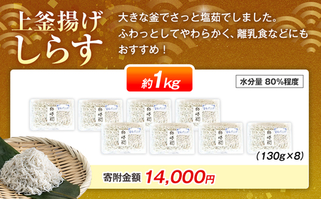 釜揚げ しらす プレミアム 1040g (130g×8パック) 小分け 減塩 無添加 無着色 冷凍 愛知県 南知多町 ご飯 ごはん 丼 料理 シラス 国産 カネ成 人気 おすすめ ( しらす しらす 
