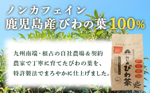 【３回定期便】鹿児島県産 ねじめびわ茶 ティーバック（20包入×10袋）ノンカフェイン TO-22 | 国産 お茶 茶 カロリーゼロ 無香料 無着色 トルマリン石焙煎 さわやか 甘み 香ばしい おいし