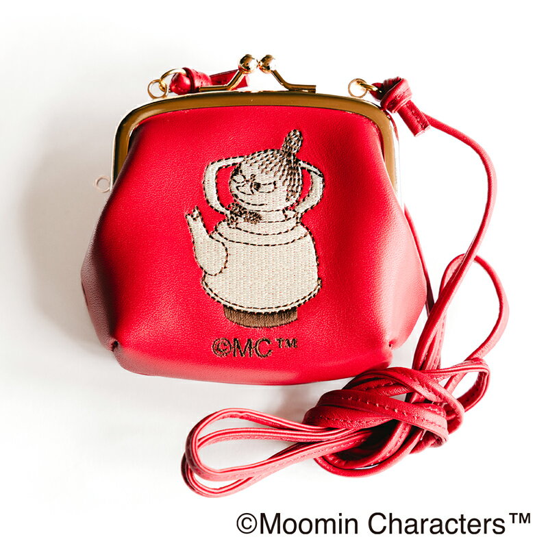 【ふるさと納税】ムーミン こどもミライサポート がま口ポーチ (レッド) MOOMIN｜国産レザー 革 ショルダーストラップ付 リトルミイ [1400]