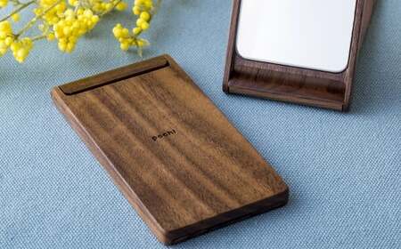 ぽち・たま スタンドミラー 岩手県 北上市 夢工房 E0301 木細工 お祝い 記念日 プレゼント ウォールナット 無垢材 犬 猫