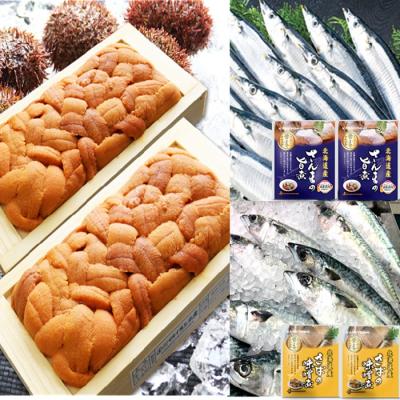 ふるさと納税 根室市 エゾバフンウニ約100g×2折・さんま旨煮2P・さば味噌煮2P[10月下旬以降発送] F-71018