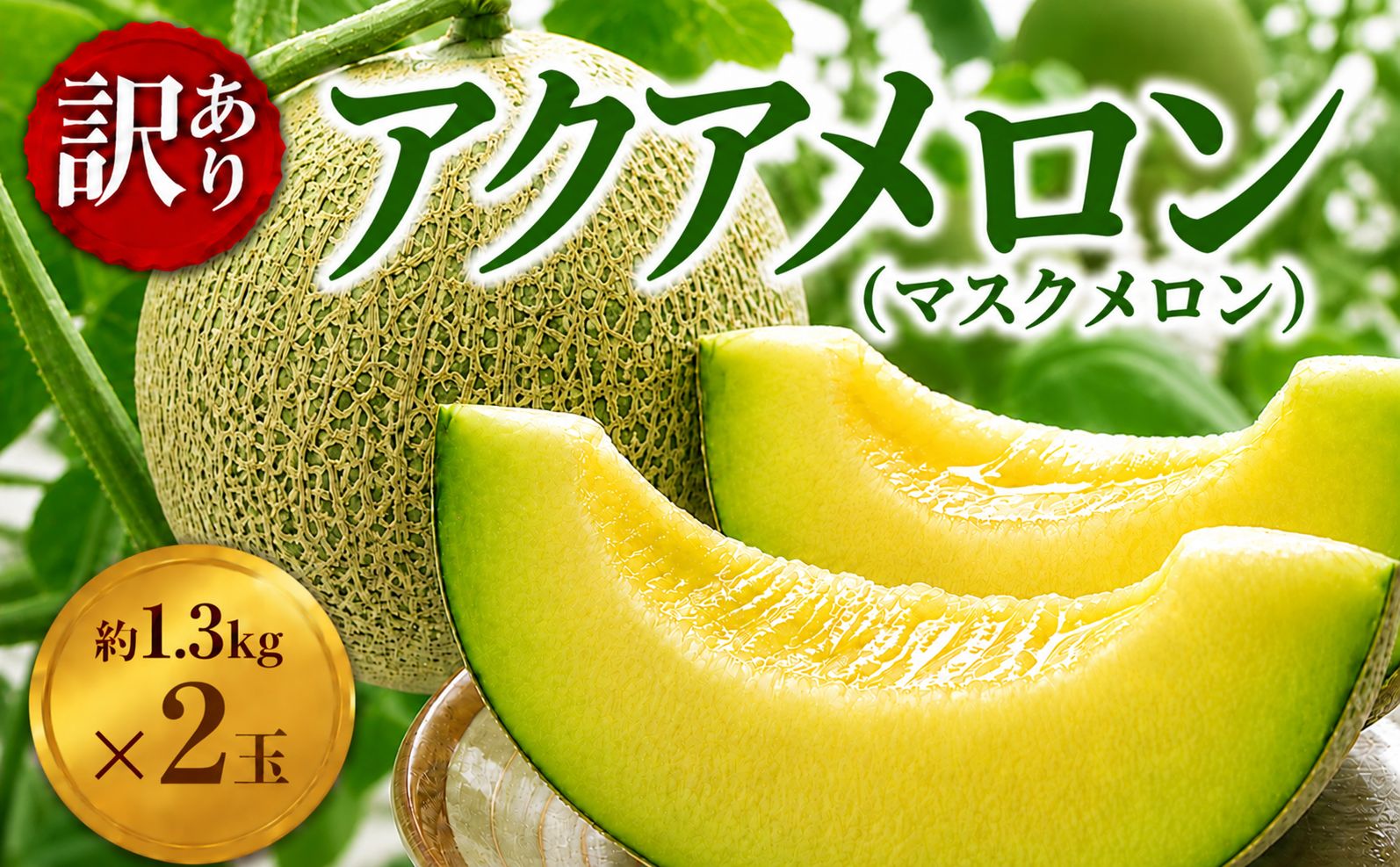 メロン 訳あり 通年発送 【約1.3kg ×2玉】 アクアメロン マスクメロン