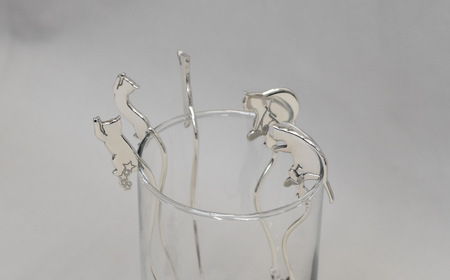 【内藤銀器製作所】銀製 ショートマドラー (ねこ) 全5種 （種類：(1)おねだり ねこさん）