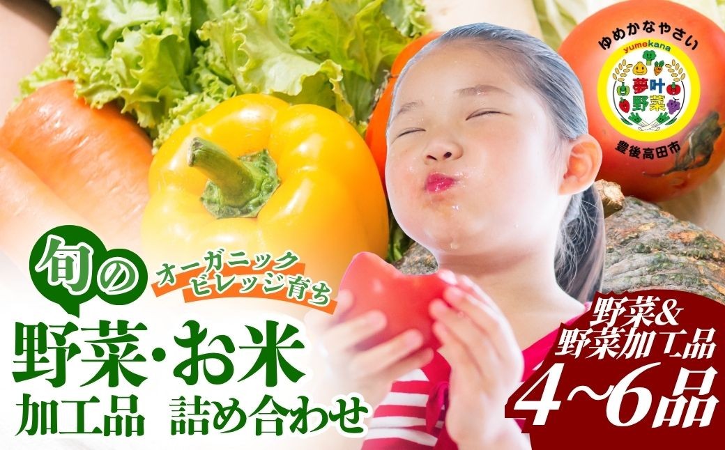 
                  【栽培期間中、化学合成農薬・化学肥料不使用】【野菜・お米セット・先行予約7月～9月にお届け】 夢叶夏野菜・お米ボックス (夢叶野菜4～6品目・夢叶米 2kg)  | 新鮮野菜 とれたて野菜 産直野菜 旬野菜 国産野菜 葉物 根菜 詰め合わせ 野菜セット 葉物 じゃがいも にんじん 玉ねぎ にんにく オクラ カボチャ ピーマン きゅうり トマト なす 送料無料 大分県 九州 豊後高田市 
                