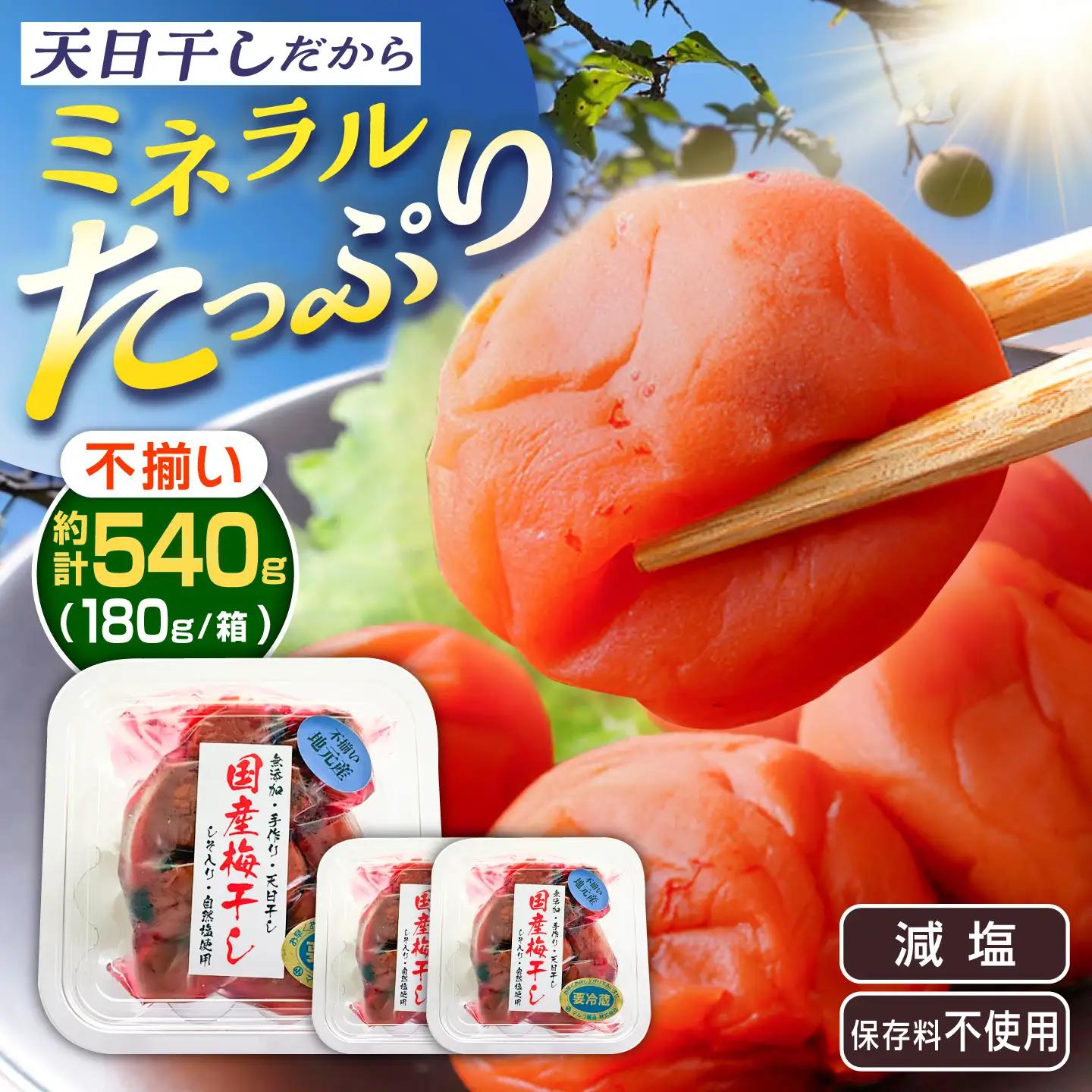 岐阜県産 不揃い 梅干し　計540g 180g×3箱 (天日干し・減塩・保存料不使用) / 梅干し 天日干し 減塩 / 恵那市 / マルコ醸造[AUCT025]