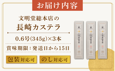 長崎 カステラ 3本（10切/本）《長与町》《文明堂総本店》 [EAK025]