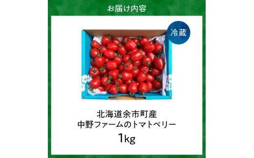 【先行予約7月上旬発送】余市町 中野ファーム トマトベリー 1kg ハート型フルーツミニトマト 甘くて完熟 お弁当に最適 先行予約 甘いトマト 完熟 サラダ お弁当 おやつ 彩り かわいい_Y026-
