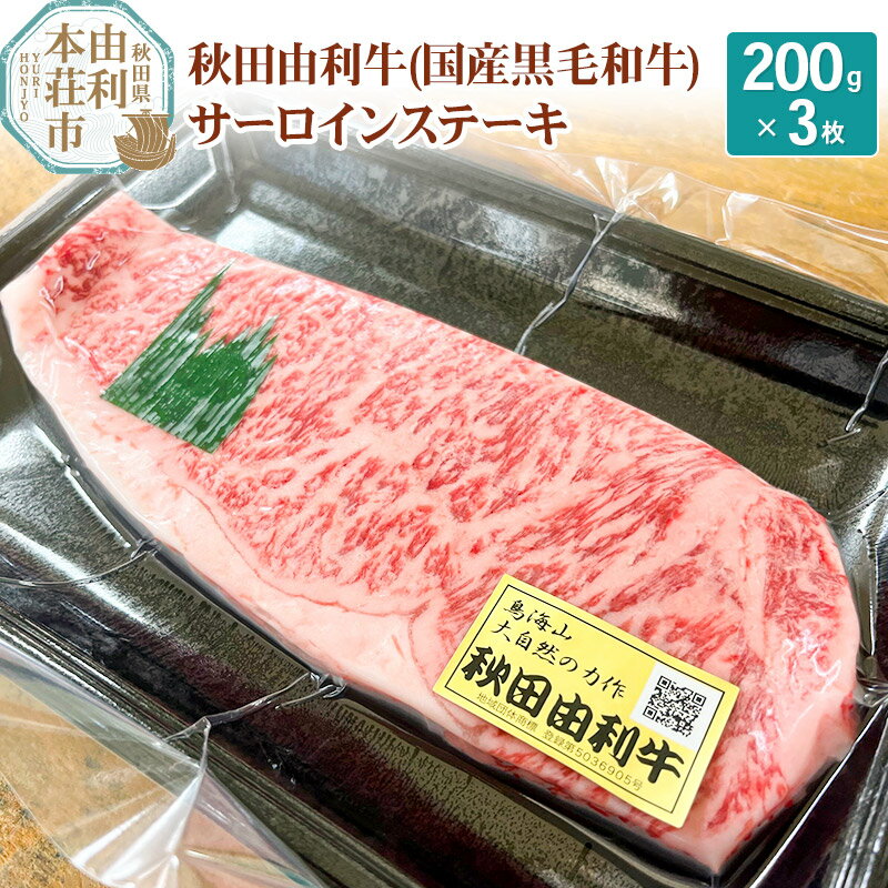 【ふるさと納税】希少 秋田由利牛 国産黒毛和牛サーロインステーキ 真空冷凍 200g×3枚