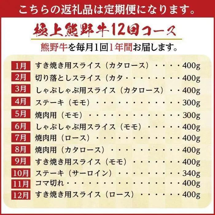 【定期便全12回】熊野牛 極上定期便セット（1カ月に1回お届け）（全12ヵ月） ［MG102］
