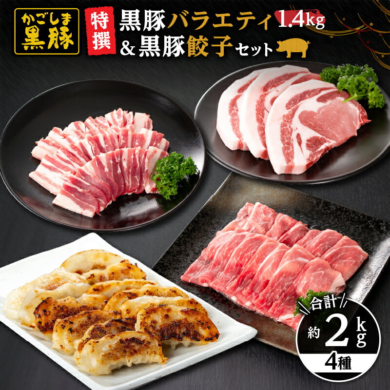 【ふるさと納税】特選黒豚バラエティ+餃子セット(黒豚モモスライス(400g×1パック)・黒豚バラ焼肉用(400g×1パック)・黒豚ローストンカツ用600g(300g×2パック)・黒豚餃子612g(17g×12個入×3パック)【和田養豚】