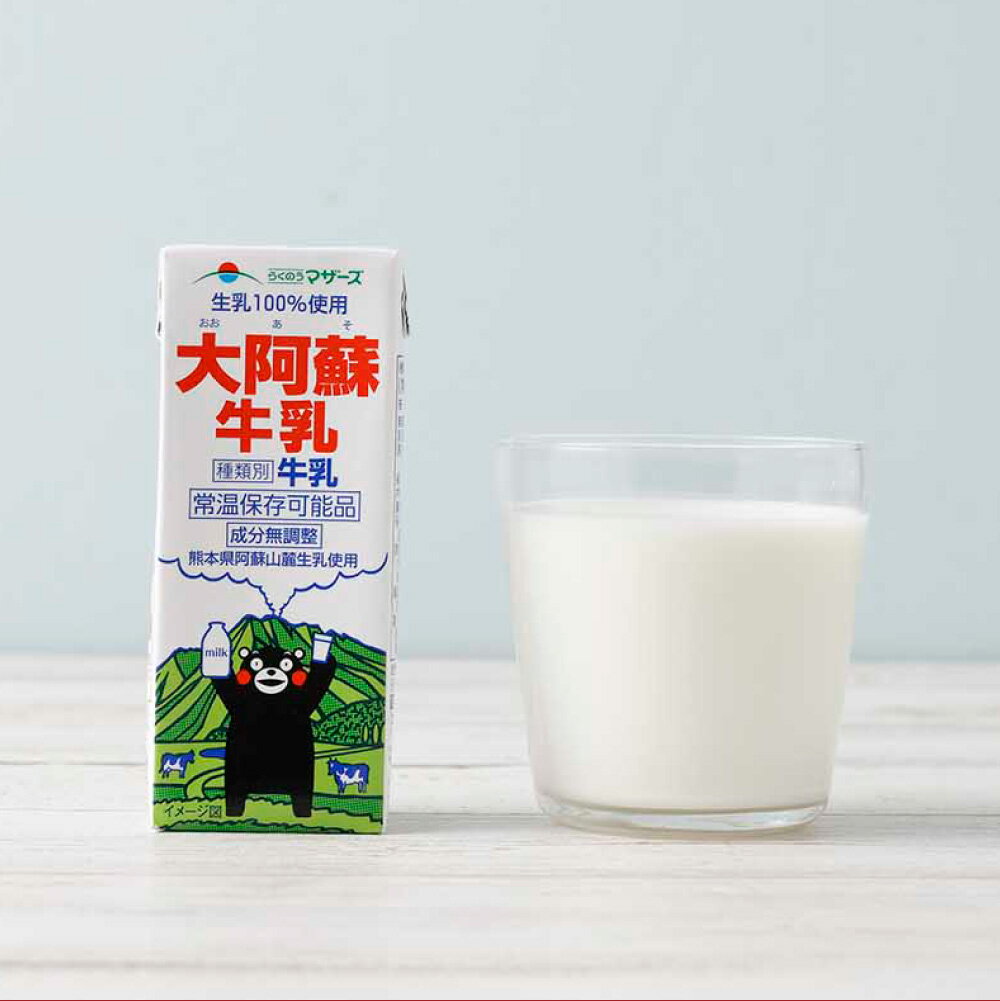 【ふるさと納税】＜選べる＞くまモン大阿蘇牛乳 200ml ( 24本 / 48本 ) ロングライフ 成分無調整 らくのうマザーズ 牛乳 ミルク 生乳100%使用 紙パック 乳飲料 飲料 長期保存 災害備蓄品 ローリングストック 救援物資 非常食 保存食 常温 熊本県 熊本市 送料無料