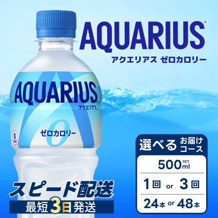 【ふるさと納税】【選べる本数・回数】アクエリアスゼロ PET 500ml 24本（1ケース）/ 48本（2ケース） お届け回数 1回 定期便 3回 最短3日で発送 スポーツドリンク ドリンク ソフトドリンク スポーツ飲料 清涼飲料水 水分補給 カロリーゼロ ペットボトル 箱買い まとめ買い