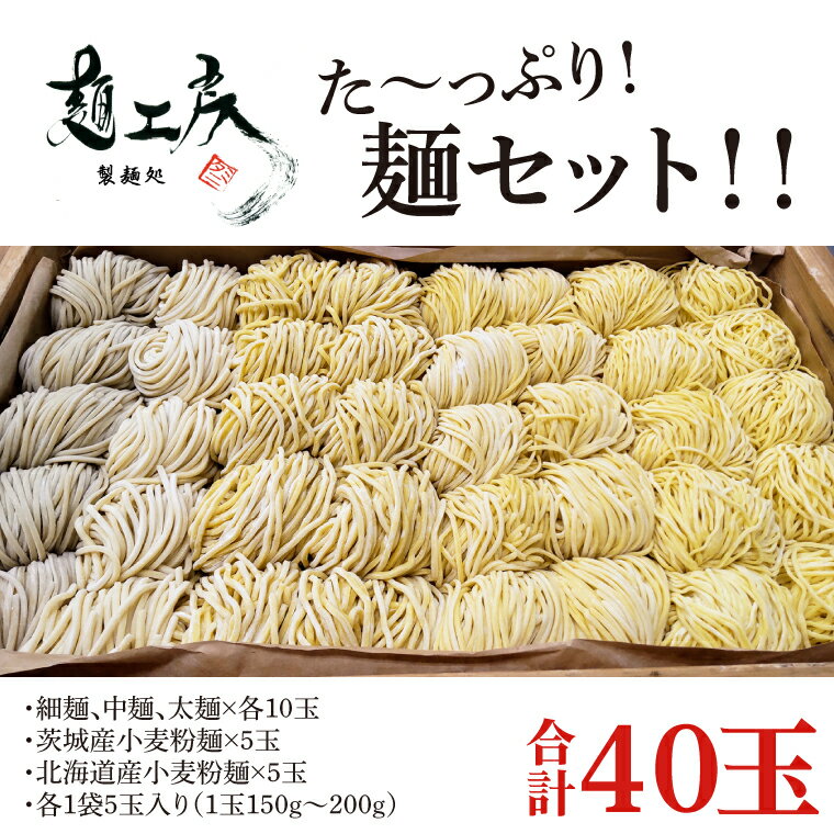 【ふるさと納税】た～っぷり！麺セット！！　細麺、中麺、太麺×各10玉　　茨城産小麦粉麺×5玉　　北海道産小麦粉麺×5玉　　計40玉（1袋5玉入り×8袋）（HS-2）