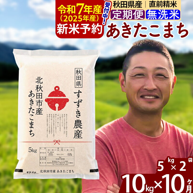 【ふるさと納税】※令和7年産 新米予約※《定期便10ヶ月》秋田県産 あきたこまち 10kg【無洗米】(5kg小分け袋) 2025年産 お届け周期調整可能 隔月に調整OK お米 すずき農産