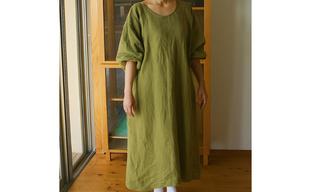 wappougi 麻ワンピース 割烹着 若草色（サイズ：フリー） おしゃれ割烹着 普段着 作業着 着脱しやすい 接客 庭作業 家事 通気性 乾きやすい 手作業 天然素材 島田市 静岡県