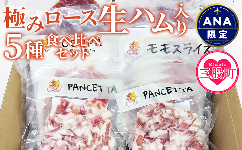 ＜極みロース生ハム入り5種食べ比べセット＞ 国産 豚モモ 切落し 切り落とし スライス パンチェッタ 短冊 コッパスライス サラダ BBQ おつまみ お祝い 誕生日 結婚記念日 贈り物 三股町 宮崎県
