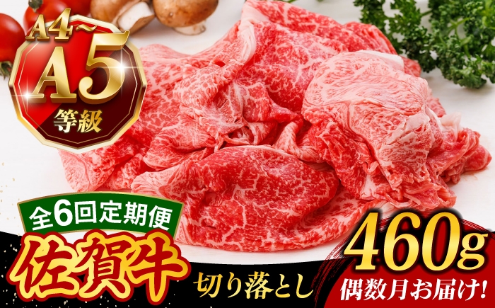 
                  【6回定期便・偶数月発送】A4 A5等級 佐賀牛 切り落とし 460g /焼肉どすこい [UCC025]
                
