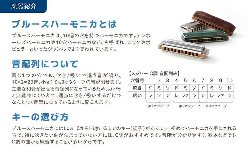 練習環境に困らないサイレンサー付き 10ホールハーモニカ　忍SHINOBIX (C調)と全45曲C調で演奏できる楽譜のセット