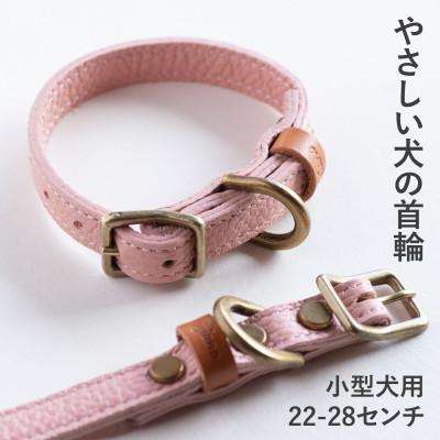 ふるさと納税 和泉市 首輪 本革 イタリアンレザー ピンク 小型犬用 (22-28センチ)ペット用品【dc-01ss】