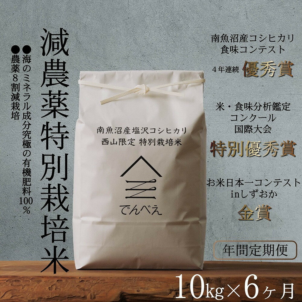 【ふるさと納税】【定期便隔月お届け令和7年産新米予約】南魚沼食味コンクール4年連続優秀賞　減農薬特別栽培米10kg×6回　南魚沼塩沢産コシヒカリ【2025年9月中旬より順次発送予定】 | お米 こめ 白米 食品 人気 おすすめ 送料無料