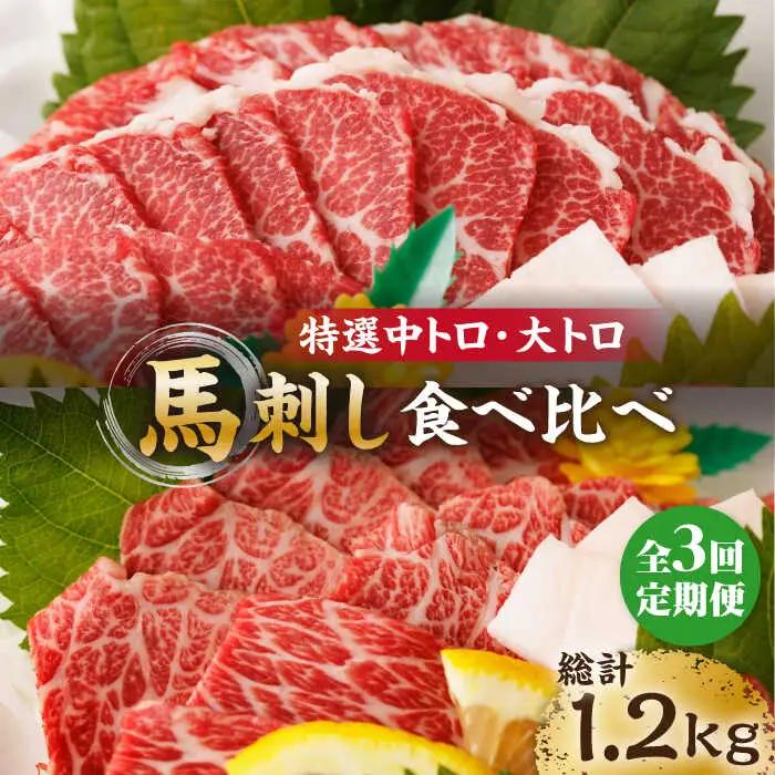 【3回定期便】特選霜降り馬刺し 中トロ大トロ2種食べ比べセット 計400g（各2pc）【馬刺しの郷 民守】2種馬刺しセット 中トロ 大トロ 熊本 特選  [ZBL051]
