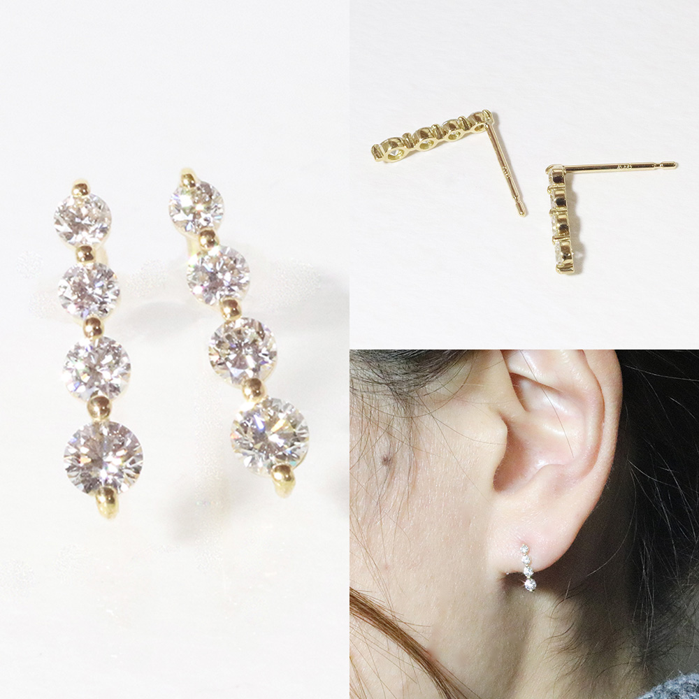 K18　4連ダイヤモンド　ピアス