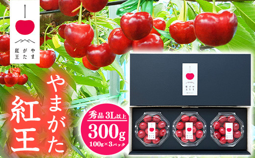 
            さくらんぼ 「やまがた紅王」3Lサイズ以上 秀品 300g（100g×3）化粧箱 ダイヤパック 【2025年6月中旬頃〜7月上旬頃発送予定】／ 2025年産 令和7年産 山形産 山形県産 お取り寄せ グルメ フルーツ 果物 果実 くだもの サクランボ 特産 東北 山形　024-A-SW002
          