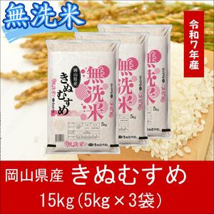 無洗米　きぬむすめ　15kg（5kg×3）　令和7年産　岡山県産　米　小分け　【最短２〜７営業日出荷】　上-1