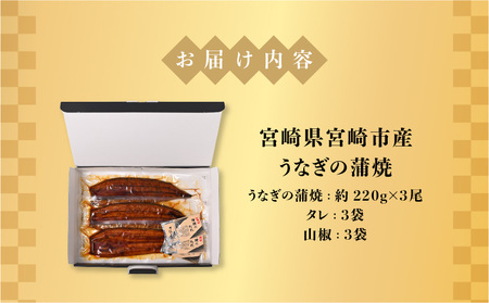 宮崎県宮崎市産　うなぎの蒲焼　約600g（約200g×3尾）タレ・山椒セット 鰻 ウナギ 丑の日