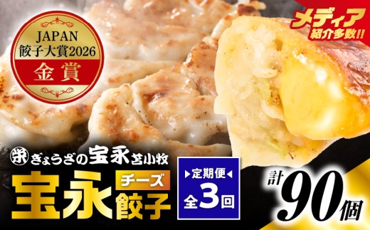【定期便・全3回 毎月】【JAPAN餃子大賞2026（TM） 通販餃子 金賞受賞】手包み餃子 ぎょうざの宝永 チーズ餃子30個セット（チーズ餃子15個入×2袋）　T004-T08-02-02