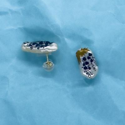 ふるさと納税 近江八幡市 『ビワパール(R)』の蒔絵ピアス K18(藤) |  | 01