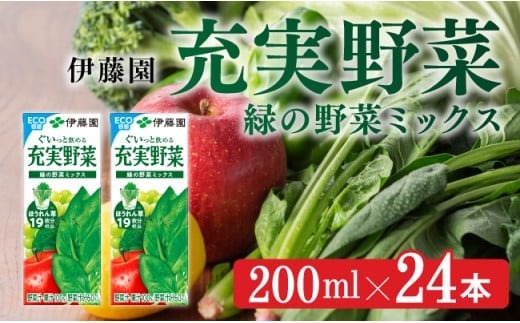 充実野菜緑の野菜ミックス200ml×24本 【 伊藤園 飲料類 野菜ジュース 野菜 ジュース ミックスジュース 飲みもの 】 [E7348]