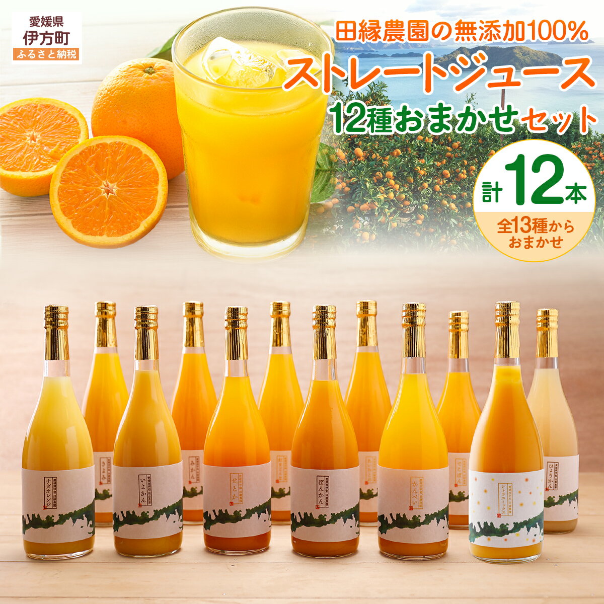 【ふるさと納税】【数量限定】【愛媛県産】田縁農園の無添加100% ストレートジュース12種おまかせセット 720ml 全12種 【ふるさと納税 人気 おすすめ ランキング ジュース オレンジジュース みかん オレンジ フルーツ 果物 詰合せ ギフト 愛媛県 伊方町 送料無料】 IKTA013