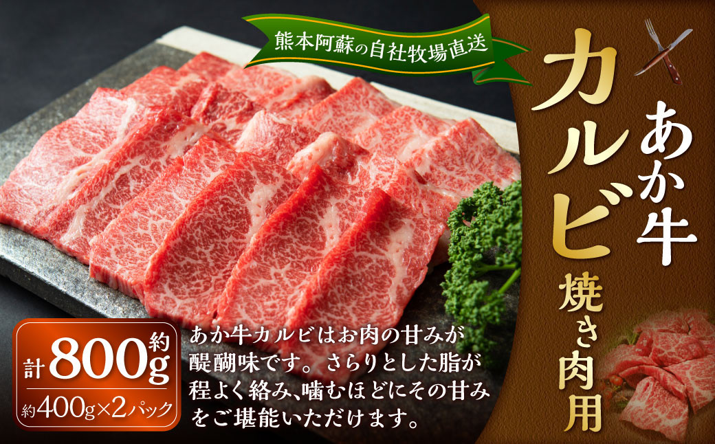 
            あか牛 カルビ 焼き肉用 約800g（あか牛バラカルビ 約400g×2パック） 肉 お肉 牛肉 和牛 褐毛和種 国産 九州産 冷凍 熊本県 湯前町
          