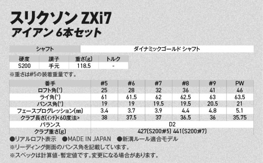 スリクソン ZXi7 アイアン ダイナミックゴールド スチールシャフト 6本セット（＃5～9、PW/S200）【2027モデル】_C7-SR-010-IS6-dg-S200 ダンロップ スリクソン Z