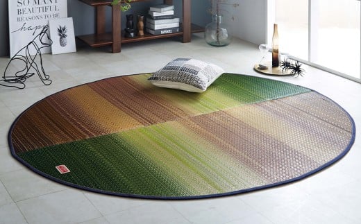 デニム×いぐさラグ Fジョイ 190cm×210cm 楕円 GN（グリーン） ラグ ラグマット いぐさ い草 イグサ い草ラグ デニム生地 円形 サークル状 福岡県 柳川市